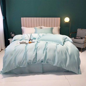 Постільна білизна ICE BLUE Premium Сатин однотон MERISET - Сімейний на резинці 550583 фото