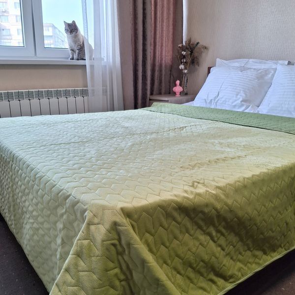 Покривало велюрове стьобане Tenderness SoundSleep олива 200х220 см 6498 фото