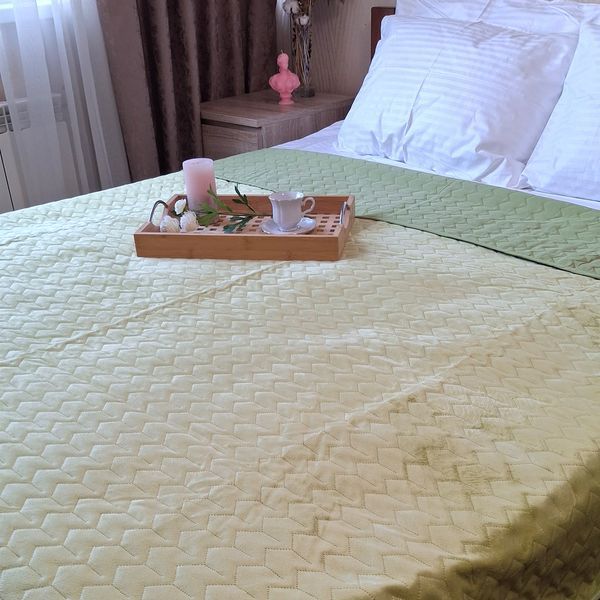 Покривало велюрове стьобане Tenderness SoundSleep олива 200х220 см 6498 фото