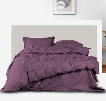Постільна білизна DARK PLUM Сатин страйп MERISET - Сімейний на резинці 550136 фото