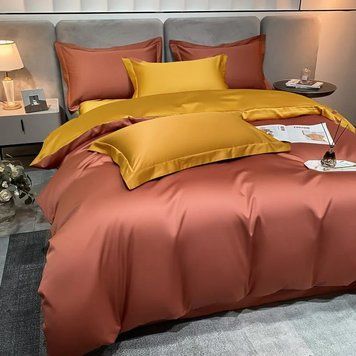 Постільна білизна ДУЕТ GRAPE/GOLDEN Premium Premium Сатин однотон MERISET - Сімейний на резинці 550684 фото