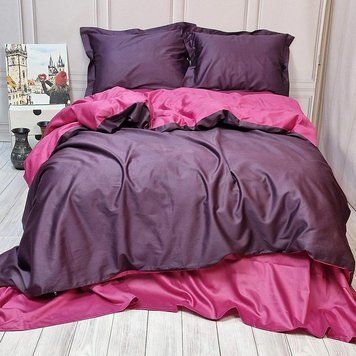 Постільна білизна ДУЕТ VIOLET FLOWER/BERRY Premium Сатин однотон MERISET - Сімейний на резинці 560629 фото