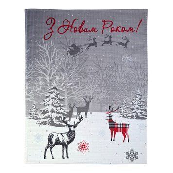 Кухонний рушник SoundSleep Winter Time різдвяний вафельний 45х60 см сірий (2800004667203) 7555 фото
