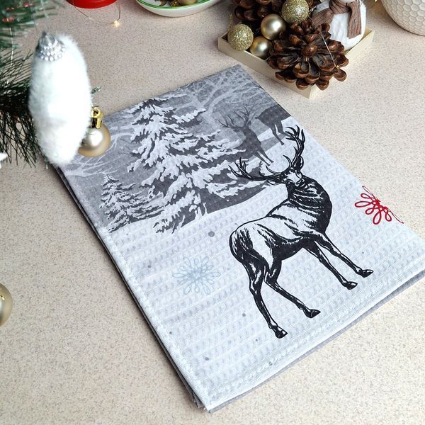 Кухонний рушник SoundSleep Winter Time різдвяний вафельний 45х60 см сірий (2800004667203) 7555 фото
