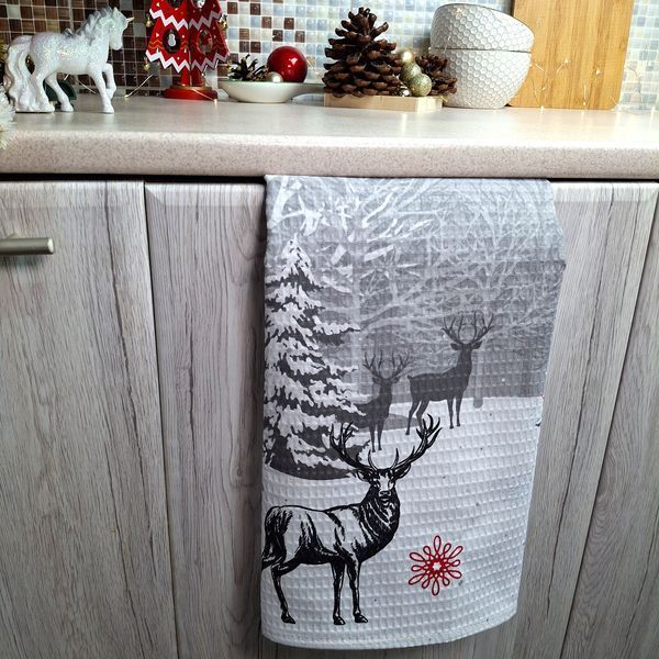 Кухонний рушник SoundSleep Winter Time різдвяний вафельний 45х60 см сірий (2800004667203) 7555 фото
