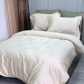 Постільна білизна ДУЕТ MILK CHAMPAGNE/OLIVE Premium Сатин MERISET - Сімейний на резинці 550344 фото