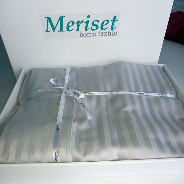 Постільна білизна GREY Elite Сатин страйп MERISET - Сімейний на резинці 550132 фото