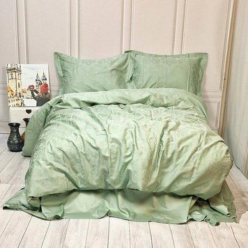 Постільна білизна GREEN FOG DAMASK Жакард MERISET - Сімейний на резинці 560376 фото